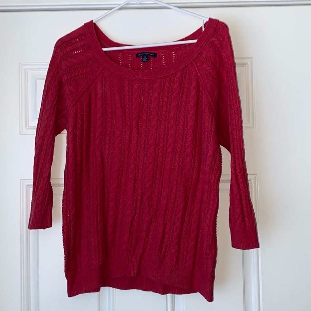American Eagle Cable Knit Fuscia Sweater Size Large